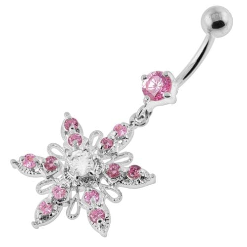 Fancy Flower shapped Dangling jeweled Belly Ring - Monster Piercing