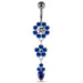 Jeweled Dangling Silver Flower With SS Curved Bar Navel Ring - Monster Piercing