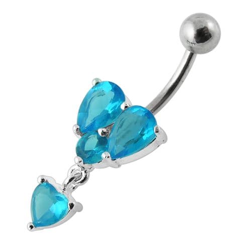 Dangling Jeweled Heart Shape Setting Banana Bar Navel Ring - Monster Piercing