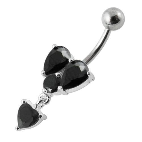 Dangling Jeweled Heart Shape Setting Banana Bar Navel Ring - Monster Piercing