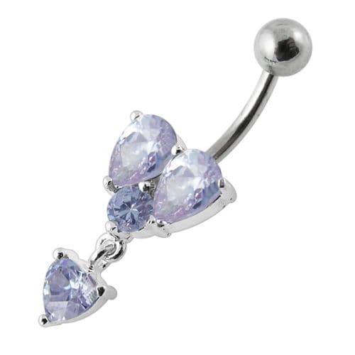 Dangling Jeweled Heart Shape Setting Banana Bar Navel Ring - Monster Piercing