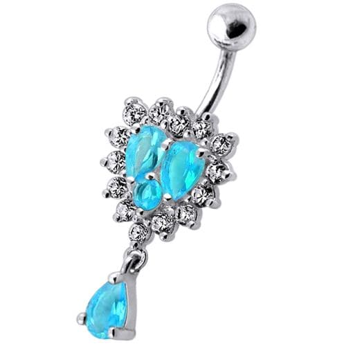 14G Fancy Dangling jeweled SS Navel Ring Body Jewelry - Monster Piercing