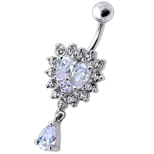 14G Fancy Dangling jeweled SS Navel Ring Body Jewelry - Monster Piercing