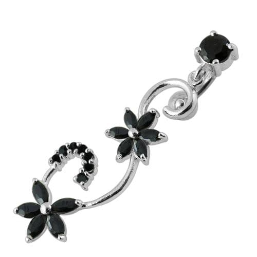 Fancy Multi Star Dangling Jeweled Curved Bar Navel Ring - Monster Piercing