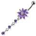 Flower Dangling Jeweled Curved Bar Belly Ring - Monster Piercing