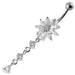 Flower Dangling Jeweled Curved Bar Belly Ring - Monster Piercing