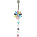 Flower Dangling Jeweled Curved Bar Belly Ring - Monster Piercing