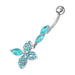 Fancy Silver Dangling Jeweled SS Curved Belly Ring - Monster Piercing