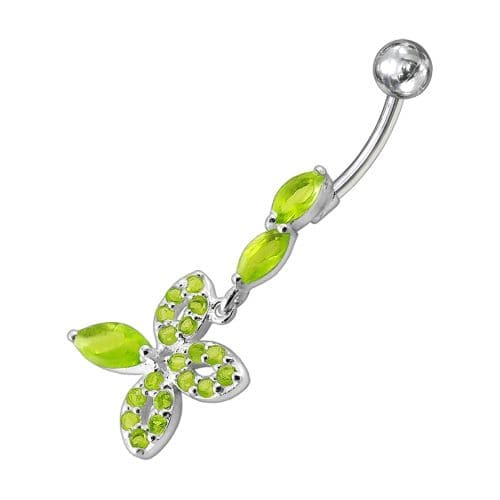 Fancy Silver Dangling Jeweled SS Curved Belly Ring - Monster Piercing