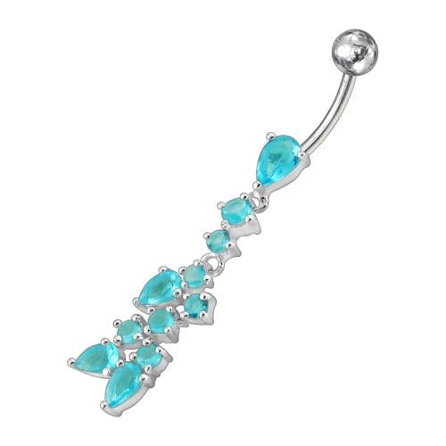 Fancy Dangling Multi Stone Studded SS Curved Belly Ring - Monster Piercing