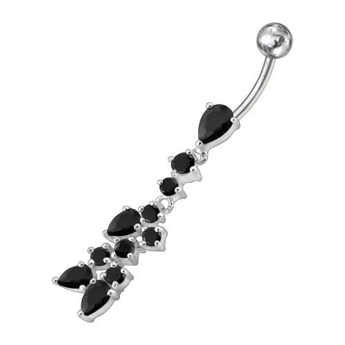 Fancy Dangling Multi Stone Studded SS Curved Belly Ring - Monster Piercing