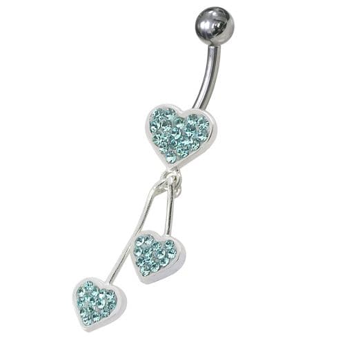 Jeweled Trible Heart Dangling Belly Ring - Monster Piercing