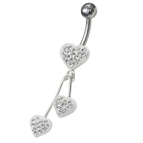 Jeweled Trible Heart Dangling Belly Ring - Monster Piercing