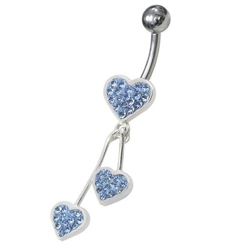 Jeweled Trible Heart Dangling Belly Ring - Monster Piercing