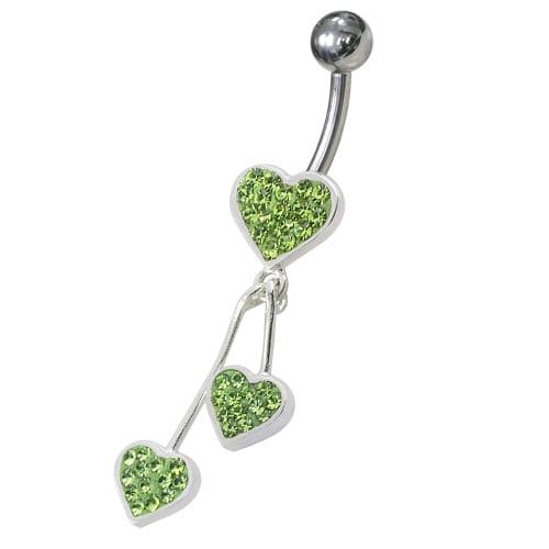 Jeweled Trible Heart Dangling Belly Ring - Monster Piercing