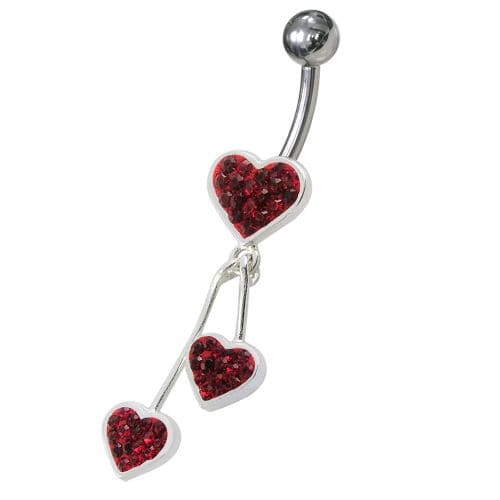 Jeweled Trible Heart Dangling Belly Ring - Monster Piercing