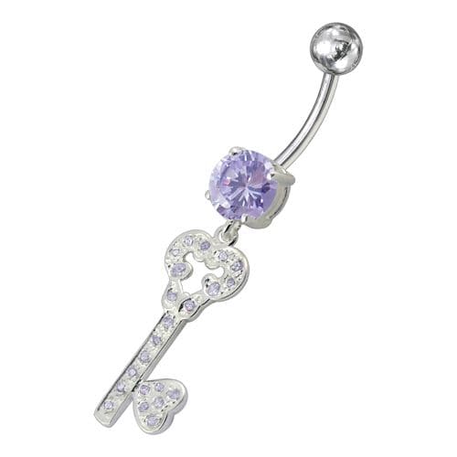 Jeweled Heart Key Dangling Belly Ring - Monster Piercing