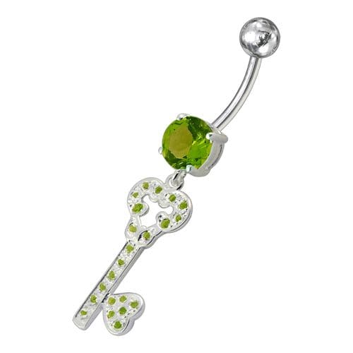 Jeweled Heart Key Dangling Belly Ring - Monster Piercing