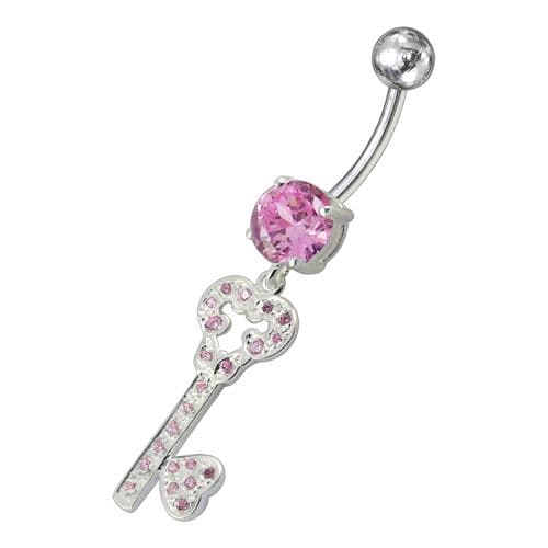 Jeweled Heart Key Dangling Belly Ring - Monster Piercing