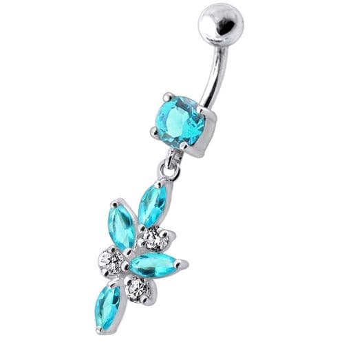 Fancy Dangling 925 Sterling Silver Jeweled Navel Ring Body Jewelry - Monster Piercing