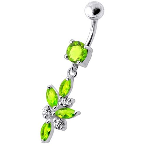 Fancy Dangling 925 Sterling Silver Jeweled Navel Ring Body Jewelry - Monster Piercing