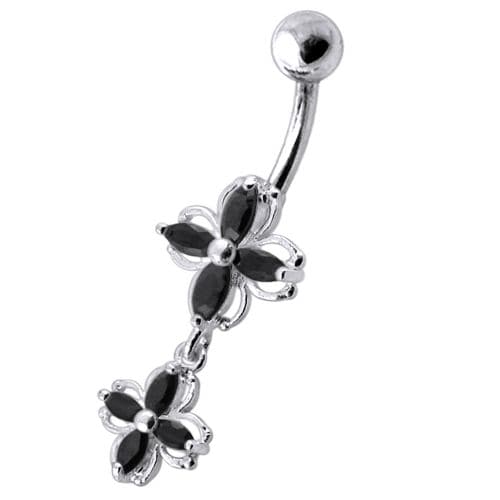 Fancy Silver Dangling  Jeweled SS Banana Navel Ring - Monster Piercing