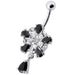 Jeweled Fancy Silver Flower Dangling Banana Bar Navel Belly Ring - Monster Piercing