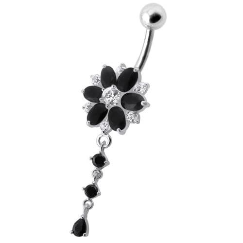 Flower Dangling Jeweled Navel Ring - Monster Piercing