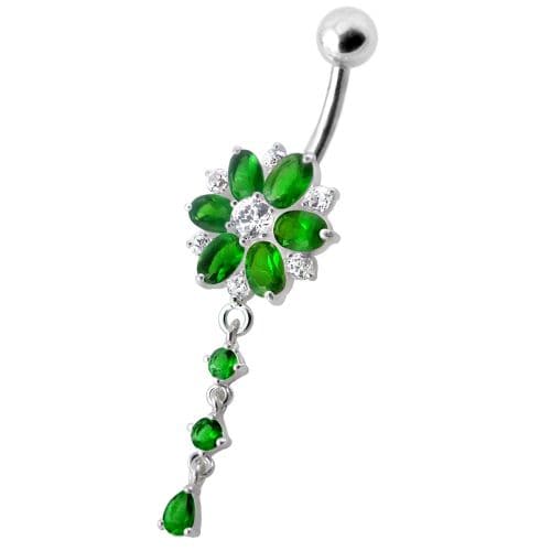 Flower Dangling Jeweled Navel Ring - Monster Piercing