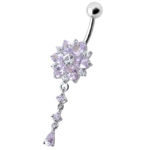 Flower Dangling Jeweled Navel Ring - Monster Piercing