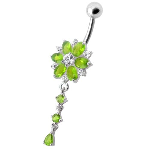 Flower Dangling Jeweled Navel Ring - Monster Piercing