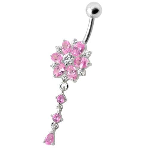 Flower Dangling Jeweled Navel Ring - Monster Piercing