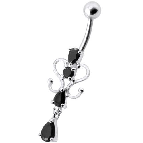 14G Fancy Dangling Green Stone Belly Ring - Monster Piercing