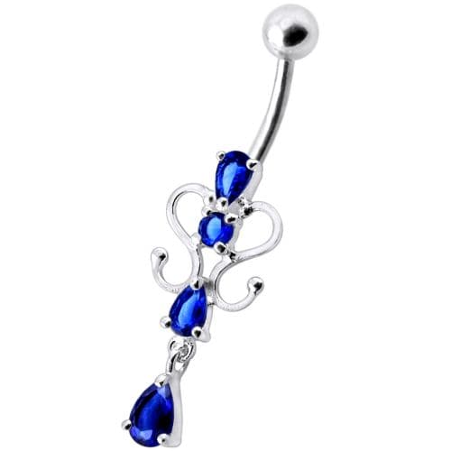 14G Fancy Dangling Green Stone Belly Ring - Monster Piercing