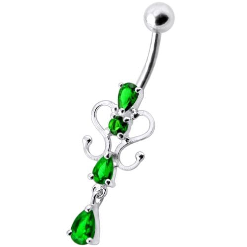 14G Fancy Dangling Green Stone Belly Ring - Monster Piercing