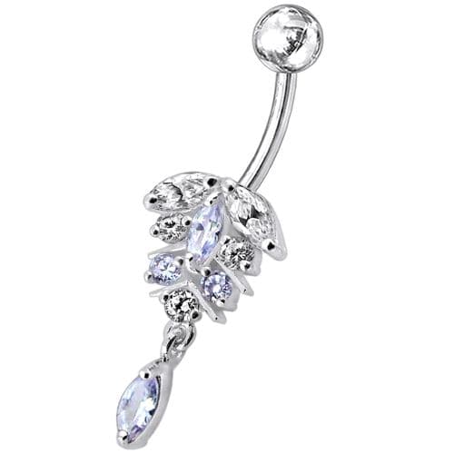 Fancy Dangling Jeweled Banana Bar Navel Ring - Monster Piercing