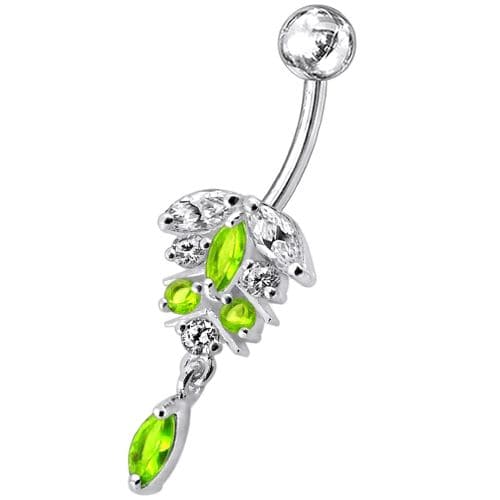 Fancy Dangling Jeweled Banana Bar Navel Ring - Monster Piercing