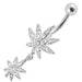 Fancy Jeweled Double Marijuana leaf Dangling Belly Ring - Monster Piercing