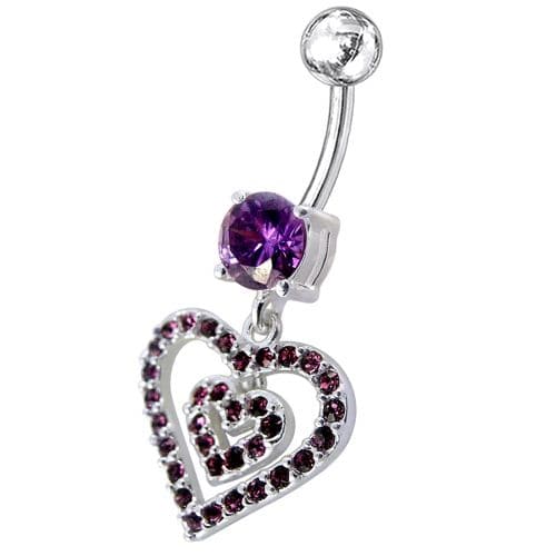 Fancy  Heart Dangling Jeweled Banana Bay Navel Ring - Monster Piercing