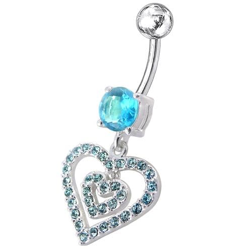 Fancy  Heart Dangling Jeweled Banana Bay Navel Ring - Monster Piercing