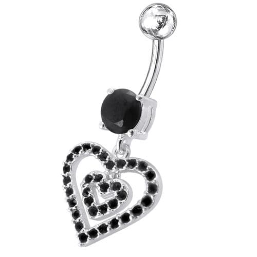 Fancy  Heart Dangling Jeweled Banana Bay Navel Ring - Monster Piercing