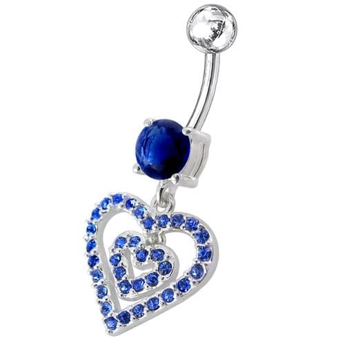 Fancy  Heart Dangling Jeweled Banana Bay Navel Ring - Monster Piercing