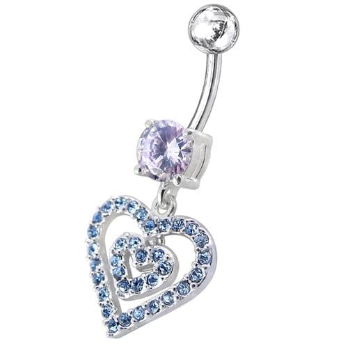 Fancy  Heart Dangling Jeweled Banana Bay Navel Ring - Monster Piercing