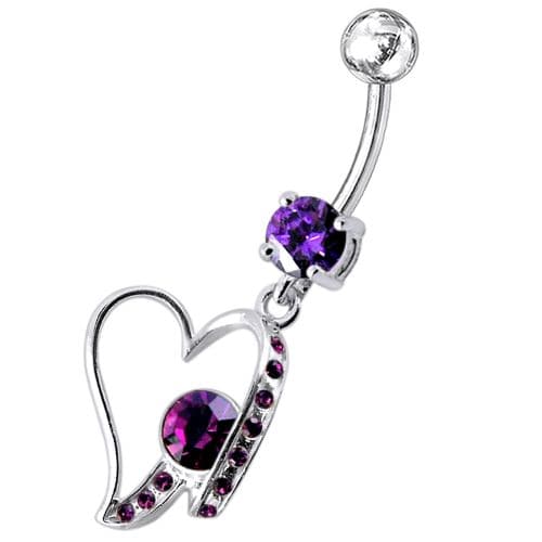 Fancy Jeweled Heart Dangling Belly Ring - Monster Piercing