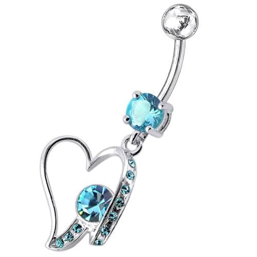 Fancy Jeweled Heart Dangling Belly Ring - Monster Piercing