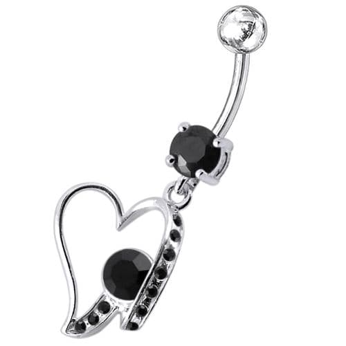 Fancy Jeweled Heart Dangling Belly Ring - Monster Piercing