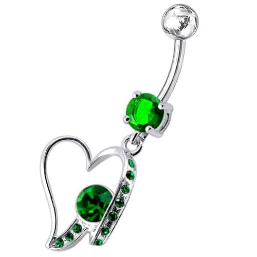 Fancy Jeweled Heart Dangling Belly Ring - Monster Piercing