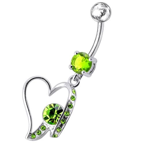 Fancy Jeweled Heart Dangling Belly Ring - Monster Piercing