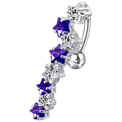 Fancy Jeweled Dangling 8 Stars Reverse Belly Ring - Monster Piercing