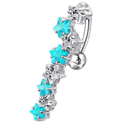 Fancy Jeweled Dangling 8 Stars Reverse Belly Ring - Monster Piercing